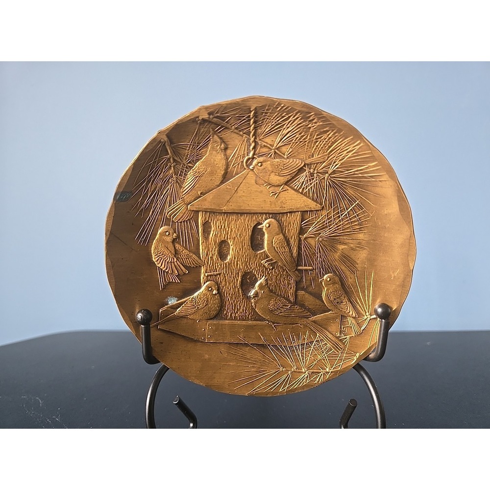 Vintage Wendell August Forge Solid Bronze‎ Plate Handmade Birds Birdhouse Bird